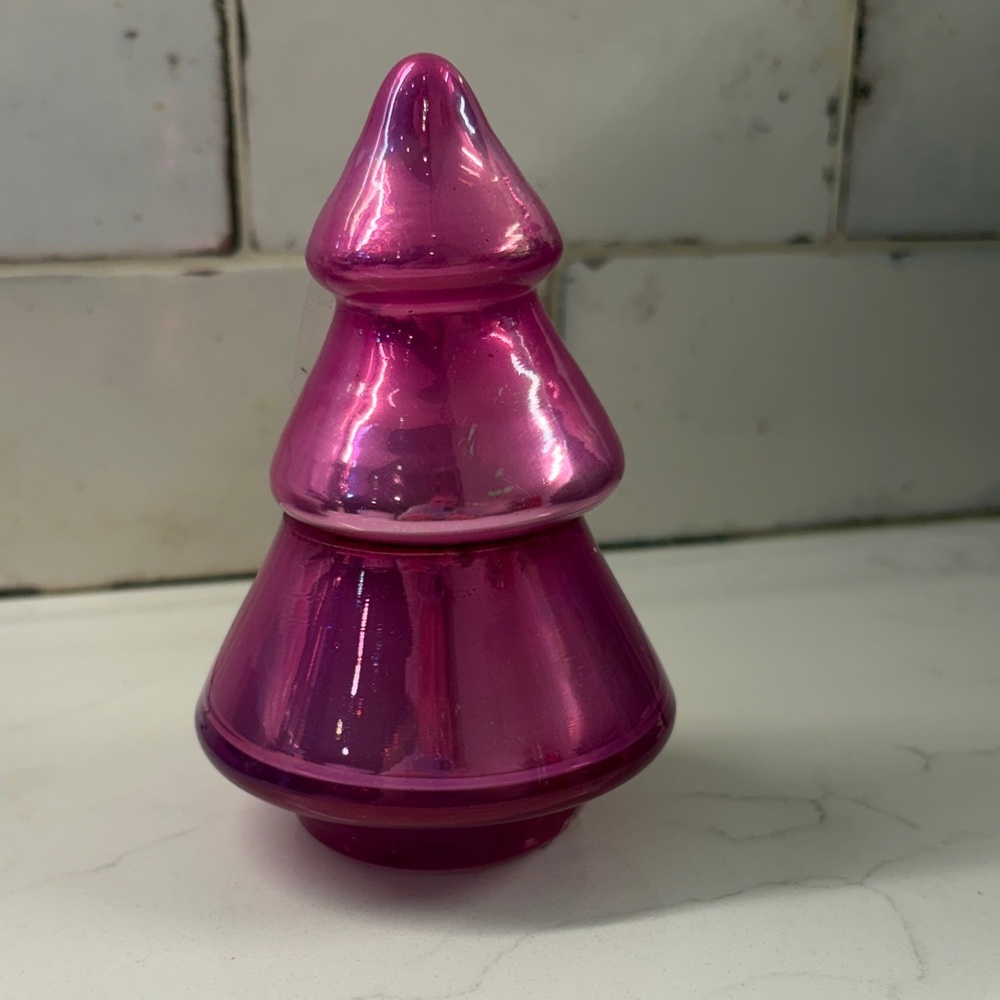 Anthropologie Pink Glass Tree Candle